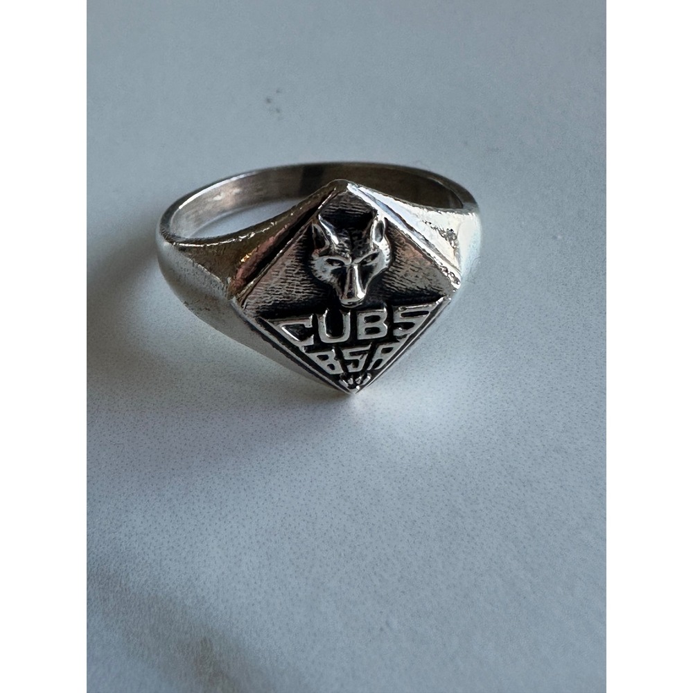Vintage Boy Scouts of America Cubs BSA Wolf Signet Ring Sterling Silver 7.75